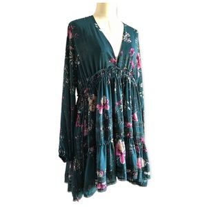Free People Cherry Blossom Mini Dress in Emerald Combo